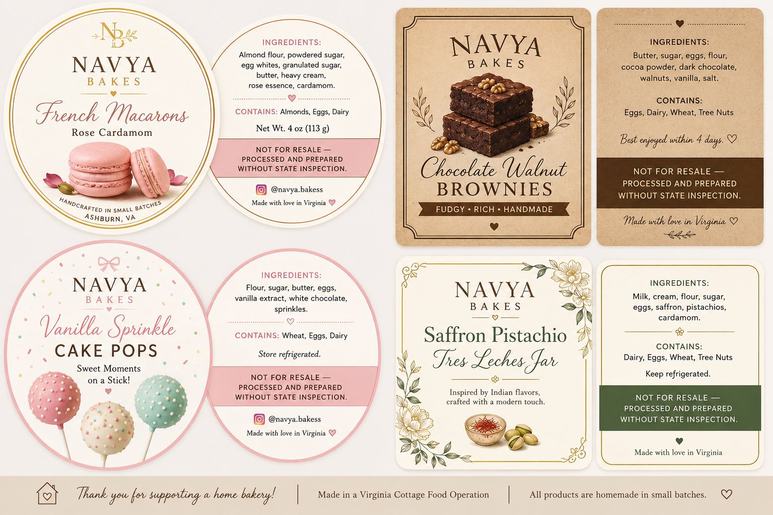Navya Bakes product labels